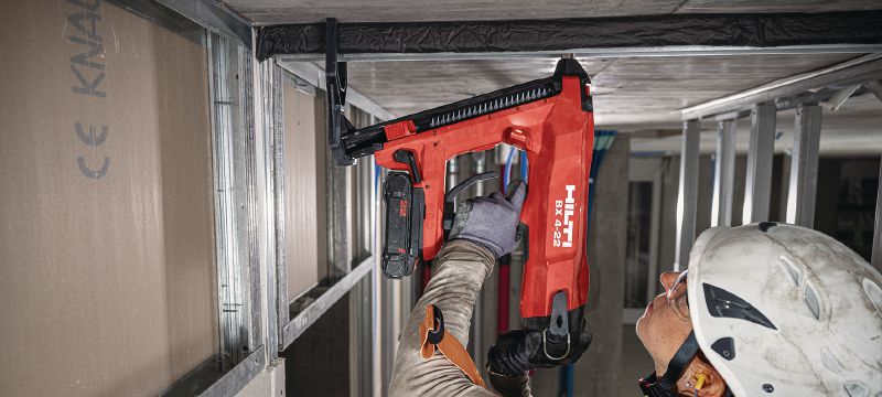 BX 4-IF-22 cordless concrete nailer (IF addition) Nuron battery-powered cordless nailer for fastening drywall track and light-duty materials to concrete, steel and masonry Applications 1